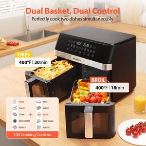 Quality 12QT Dual <b>Air</b> <b>Fryer</b> - 10-in-1, <b>2</b> <b>Baskets</b>, Touchscreen, Nonstick, Black - Product Image 6
