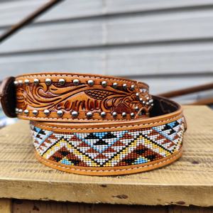 Nueva tendencia Pure Hand Beaded Western Cowboy Cowgirl Cinturón de cuero Estilo étnico de los hombres con aleación de longitud personalizada para hebilla - Product Image 4