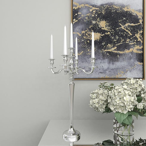Creative Design Metal Aluminum Mini Tabletop Decoration 5 Arm Candelabra Silver <b>Candle</b> Holder <b>Wedding</b> And Party Church Decorate - Product Image 4