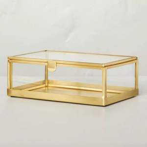 Boîte à bijoux élégante en métal et en verre pour organiser les bagues, les boucles d'oreilles, les colliers, les bracelets en toute sécurité à la maison - Product Image 1