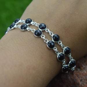 Pulsera Ajustable de Plata de Ley 925 con Ónix Negro de 2 Líneas, Joyería de Piedras Preciosas Hecha a Mano, Regalo para Mujer - Product Image 3