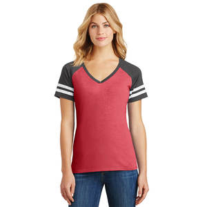 Camiseta personalizada de manga a rayas con cuello en V para mujer, Camisetas Básicas de algodón elástico suave - Product Image 1