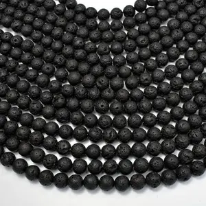 Manik-manik Lava hitam 8mm Natural bulat halus longgar manik-manik untuk perhiasan gelang pembuatan kalung grosir penyembuhan manik-manik batu permata