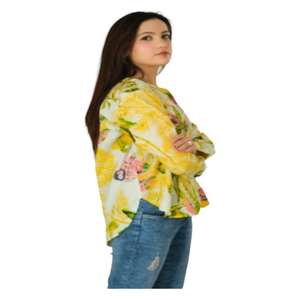 Haut en coton jaune, hauts sérigraphiés, chemisier femme, chemises bohème hippie en coton pour femme - Product Image 4