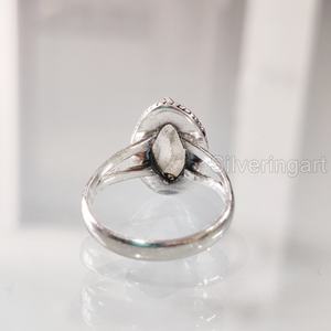 Joyería de piedra cruda, anillo de mujer, piedra lunar arcoíris Natural, piedra preciosa, piedra natal de junio, joyería de banda Bohemia, anillo de Plata de Ley 925 - Product Image 6