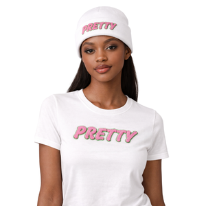 Chapeau beanie blanc pour fille, vêtements de sororité grecque, vêtements de sororité universitaire pour femmes, rose et vert, vêtements grecs élégants - Product Image 5