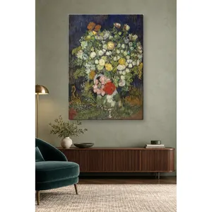 Fida Van Gogh Bouquet de fleurs sauvages sur fond bleu marine, impression sur toile - Product Image 3