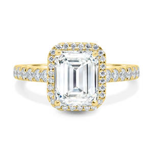 Anillos de compromiso hechos a mano lujosos con diamantes de laboratorio de corte esmeralda de oro macizo de 18 quilates con diseño de Halo oculto, anillos de oro puro para mujer - Product Image 3