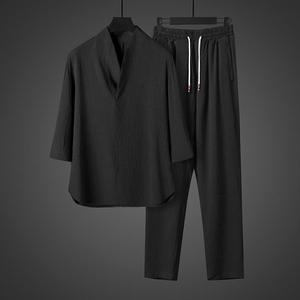 Ensemble deux pièces décontracté d'été à manches trois-quarts, col élégant, coupe ajustée, style chinois, broderie personnalisée avec logo OEM BD Chine - Product Image 3