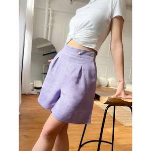 Short en lin mélangé taille haute femmes court décontracté court été short à cordon avec poches | Léger et respirant - Product Image 5