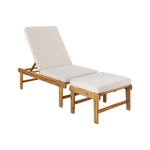 Chaise longue moderne en bois massif pour l'extérieur avec dossier réglable et ottoman rembourré pour la piscine, le jardin, les hôtels et les villas - Product Image 3