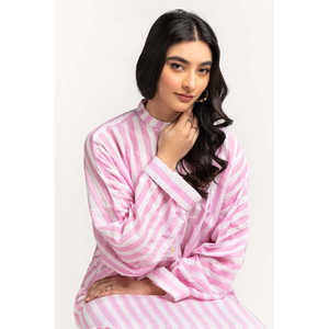 Camisa de Popelina de Algodón Teñida de Rosa para Mujer, Formal/Casual, Larga, a Cuadros, Bordada, con Cuello Alto, Talla XL, para Otoño - Product Image 2