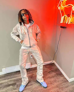 Ensemble de survêtement pour homme, hiver, uni, épais, avec surpiqûres contrastées, haute qualité, 2 pièces, style vintage, à capuche - Product Image 4