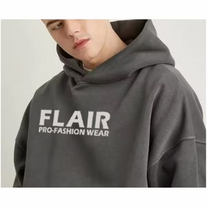 เสื้อฮู้ดสวมหัวโอเวอร์ไซส์สำหรับผู้ชาย, เสื้อฮู้ดสวมหัวขนาดใหญ่ดีไซน์ไหล่ตกน้ำหนักสูงสำหรับเทคนิคการพิมพ์พัฟ - Product Image 5