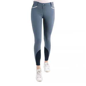 Pantalones de Montar Clásicos para Mujer, de Lona, con Paneles Elásticos de Cuero Genuino, Cintura Alta, Corte Regular, Diseño Ligero - Product Image 3