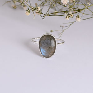 แหวนพลอยลาบราดอไรต์ชุบโรเดียมเงินแท้925แฮนด์เมดเครื่องประดับดีไซเนอร์ไม่เหมือนใครสำหรับงานแต่งงานและงานเลี้ยงของผู้หญิง - Product Image 2