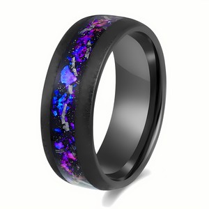 Poya 8mm đám cưới ban nhạc vonfram phun cát màu xanh sa thạch thiên thạch Inlay Mens độc đáo Nhẫn đính hôn - Product Image 1