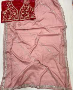 Saree de seda de organza suave pura con hermosas impresiones florales, con trabajo manual pesado, secuencia en todo el saree con borde de secuencia - Product Image 6