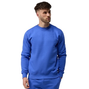 Sweat-shirt à col rond 100% coton de qualité supérieure pour homme, sweat-shirt à capuche côtelé de taille unisexe de coupe régulière en bleu - Product Image 1
