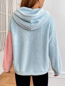 Mujer Sherpa Colorblock Hoodie Fleece Sudadera cómoda para hombres 100% Wool Hoodie Raised Logo Hoodie - Product Image 5