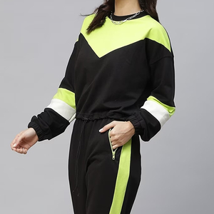 Chándal de gran tamaño para mujer, novedad en técnica de diamantes de imitación con estampado de 100% bloques y logotipo personalizado, último diseño de invierno - Product Image 4