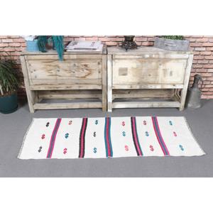 Tapis turc vintage, petit tapis de 1,9 x 4,9 pieds, tapis kilim blanc à motifs floraux - Product Image 2