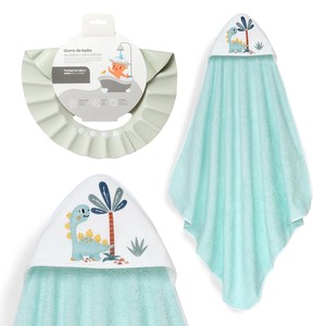 Dinosaurio Palma Mod 1X1 MT. Serviette de bain et bonnet en coton imprimé vert hypoallergénique pour la maison, pour la salle de bain des enfants - Product Image 1