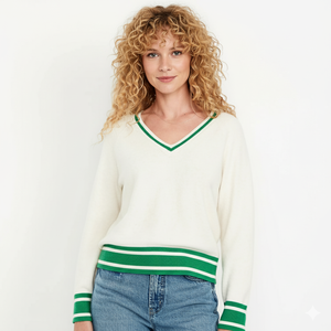 Pulls en tricot personnalisés pour femmes avec logo, col en V, style preppy, OEM, pour marques <span class=keywords><strong>de</strong></span> mode, tennis et <span class=keywords><strong>cricket</strong></span>. - Product Image 1