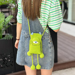 Crochet Summer Personalized Big-eyed Crossbody <b>Medium</b> Cotton Fabric Layered Zipper Handmade Woven <b>Bag</b> New Model Phone <b>Bag</b> - Product Image 3