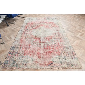 5.1x8.2 ft Large Vintage Turkish Rug, <b>Red</b> Floral <b>Wool</b> Rug - Product Image 1