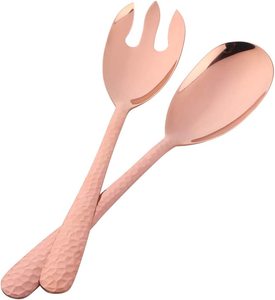 Service à salade en métal avec poignée peinte à la main, cuillère et fourchette à salade faits à la main, cuisine et Restaurant - Product Image 4