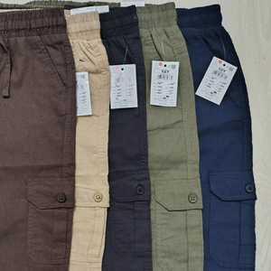 100% Cotton Lightweight Cargo <b>Joggers</b> Anti-Wrinkle Work Style Baggy Sweatpants Mid-Waist <b>Loose</b> <b>Fit</b> Colored Wash Wrinkled - Product Image 1