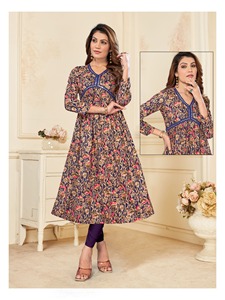 Ensemble Kurti coupe Naira la plus exigeante Ensemble Kurti en rayonne Impression numérique Styles traditionnels exclusifs avec torsion moderne pour femmes filles - Product Image 2