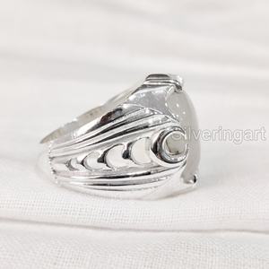 ส่งออกบุรุษแหวนสายรุ้งธรรมชาติมูนสโตนพลอย Birthstone แหวนทุกขนาดอาหรับตะวันออกเครื่องประดับ 925 แหวนเงิน - Product Image 3