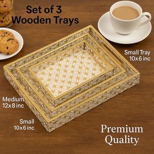 Juego de bandeja para servir café y té con revestimiento esmaltado de estilo moderno, bandeja para servir Sushi de madera MDF dorada brillante, precio - Product Image 3