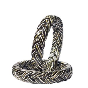 Bracelets en lac noir faits à la main avec motif vague Leheriya doré et blanc, style queue de cheval, ensemble de 2 pièces - Product Image 3