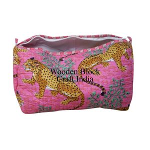 Quilted Hand Block Printed Indian Bohemian Eco-Friendly Zipper Small Makeup <b>Bag</b> <b>for</b> <b>Wash</b> Pouch 3 Pieces Cosmetic Organizer - Product Image 5