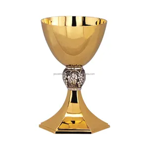 New Style Metal Chalice With Antique Silver & Polish Finishing Hexagonal Base Embossed Grapes Design Good Quality For Drinking