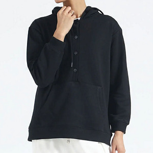 Sudadera con capucha de lana de algodón 100% para mujer, diseño de botones, ropa de calle con hombros caídos y cuello con capucha forrado para la temporada de otoño e invierno - Product Image 2