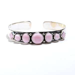 หอยสังข์อัญมณีสีชมพูธรรมชาติกำไลข้อมือสำหรับผู้หญิง925สีเงินสเตอลิงเครื่องประดับงานแต่งงานเจ้าสาวสีเงินเม็กซิกัน Navajo - Product Image 1