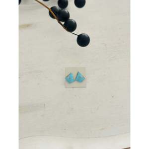 Zuni Handmade Kingman <b>Turquoise</b> & Sterling Silver Geometric Inlay <b>Stud</b> <b>Earrings</b> - Product Image 1