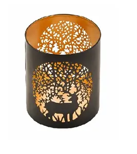 Portavelas de hierro con diseño de ciervo personalizado, pieza de mesa central atractiva, candelita decorativa hecha a mano para sala de estar