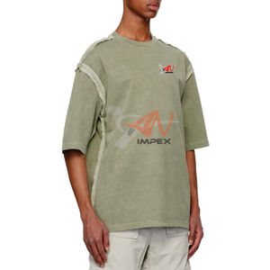 เสื้อยืดสตรีทแฟชั่นสุดฮิต สไตล์วินเทจ รับสกรีนโลโก้ เสื้อยืดผ้าฝ้ายยอดนิยม ทรงโอเวอร์ไซส์ ลวดลายย้อมสีแบบแอซิดวอช ตัดต่อผ้า - Product Image 3