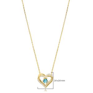 Doble corazón aguamarina CZ plata encanto COLLAR COLGANTE turco venta al por mayor 925 plata esterlina joyería fina hecha a mano - Product Image 3