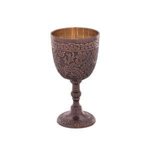 Rustic Floral Engraved Metal Goblet <b>Cup</b> | Vintage Decorative Chalice <b>for</b> Kitchen Bar Wedding Table Decor Accessories Classic - Product Image 2