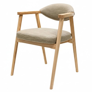 Silla de Comedor Moderna de Madera Maciza con Asiento y Respaldo Tapizados, Silla Lateral de Madera Beige para Hogar, Restaurante, Cafetería - Product Image 3