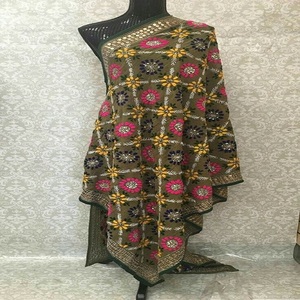 Dupatta ผ้าคอตตอนลินินของผู้หญิง,ผ้าเครปอะคริลิคโพลีเอสเตอร์เคลือบเงาทอแบบปักหลากสีสไตล์อินเดีย - Product Image 4