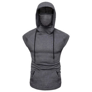 Pull à col roulé sans manches pour hommes, sweat à capuche avec poche kangourou, coupe ample, 100% coton, imprimé brodé d'hiver, délavé, vente en gros - Product Image 1