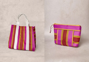 Trousse de toilette cosmétique personnalisée plastique recyclé durable rayé Shopping Sac fourre-tout Sangle Sangle Taille Logo Options de couleur - Product Image 2