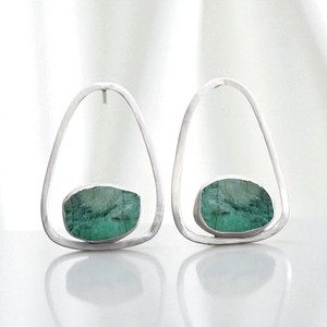 Rough Emerald Gemstone Sterling <b>Silver</b> <b>Drop</b> <b>Earrings</b> Customized Designer Women <b>Earrings</b> Birthstone Wholesale Jewelry - Product Image 1